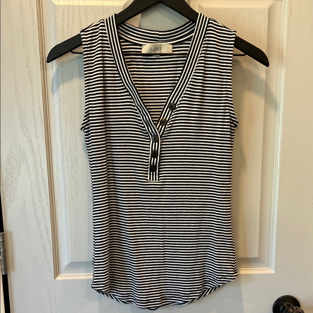 LOFT Striped Black and White Tank Top